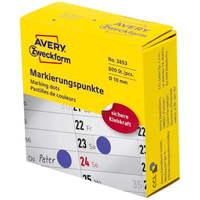 Avery-Zweckform 3853 Etiketten voor markeringspunten Ø 10 mm Blauw 800 stuk(s) Permanent hechtend Papier
