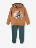 Sportset sweater met capuchon en joggingbroek jongens pecannoot - thumbnail