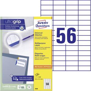 Avery-Zweckform 3668 Universele etiketten 52.5 x 21.2 mm Papier Wit 5600 stuk(s) Permanent hechtend Inkjet, Laser (zwart/wit), Laser (kleur), Kopiëren