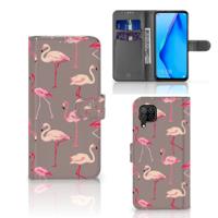 Huawei P40 Lite | Telefoonhoesje | Met pasjeshouder | Flamingo