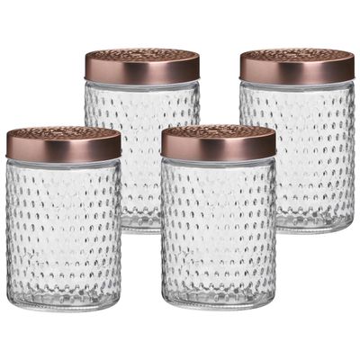 Voorraadpot/bewaarpot Blair - 4x - 1L - glas - koperen deksel - D12 x H17 cm