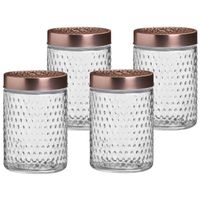 Voorraadpot/bewaarpot Blair - 4x - 1L - glas - koperen deksel - D12 x H17 cm