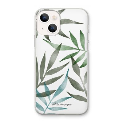 Tropical watercolor leaves: iPhone 13 mini Transparant Hoesje