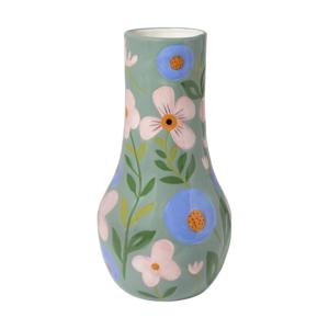 Vaas bloemen - groen/blauw/roze - ø17.2x34 cm