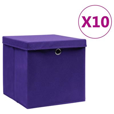 Opbergboxen met deksel 10 st 28x28x28 cm paars