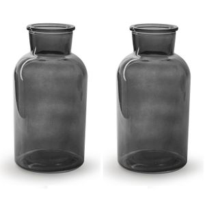 2x Stuks Bloemenvazen - smoke grijs/transparant glas - H20 x D10 cm