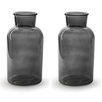 2x Stuks Bloemenvazen - smoke grijs/transparant glas - H20 x D10 cm