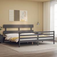 Bedframe met hoofdbord massief hout grijs 200x200 cm