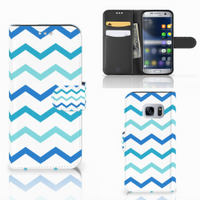 Samsung Galaxy S7 Telefoon Hoesje Zigzag Blauw - thumbnail