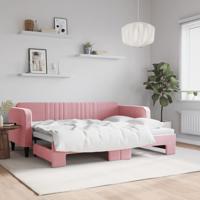 Slaapbank met onderschuifbed 80x200 cm fluweel roze