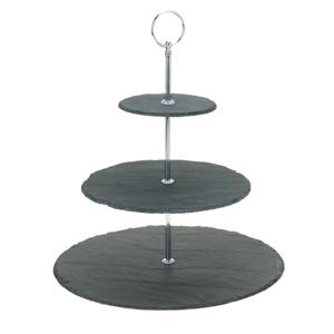 Excellent Houseware Etagere - 3-laags - leisteen en chroom - 30 x 34 cm