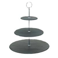 Excellent Houseware Etagere - 3-laags - leisteen en chroom - 30 x 34 cm