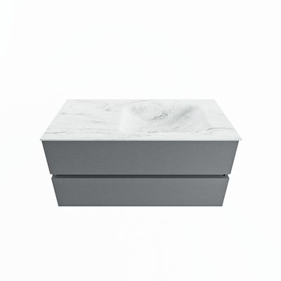 MONDIAZ VICA-DLUX 100cm badmeubel onderkast Plata 2 lades. Inbouw wastafel CLOUD rechts 1 kraangat, kleur Opalo.