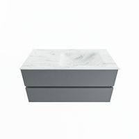 MONDIAZ VICA-DLUX 100cm badmeubel onderkast Plata 2 lades. Inbouw wastafel CLOUD rechts 1 kraangat, kleur Opalo.