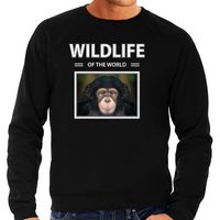 Aap sweater / trui met dieren foto wildlife of the world zwart voor heren - thumbnail