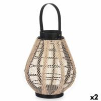 Kaarshouder Lantaarn Met handvat Beige Hout Stof 25 x 30 x 25 cm (2 Stuks) - thumbnail