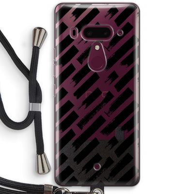 Zwarte vegen: HTC U12+ Transparant Hoesje met koord