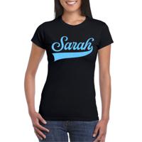 Verjaardag cadeau T-shirt voor dames - Sarah - zwart - glitter blauw - 50 jaar