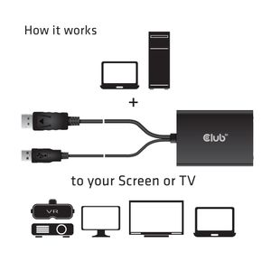 club3D CAC-1010 DisplayPort Adapter [1x DisplayPort stekker, USB-A 2.0 stekker - 1x DVI-bus 24+5-polig] Zwart 0.60 m