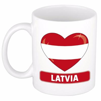 Hartjes vlag Letland koffiemok - drink beker - white - 300 ml - supporters