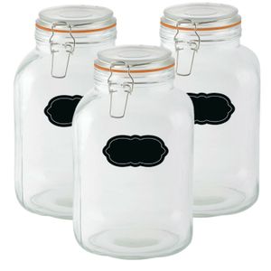 Weckpot/inmaakpot - 3x - 3L - glas - met beugelsluiting - incl. etiketten