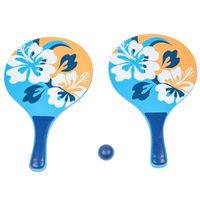 Houten beachball set blauw/oranje met bloemen print   - - thumbnail