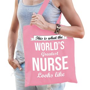 Bellatio Decorations cadeau tas voor verpleegkundigeA - katoen - 42 x 38 cm - world's greatest nurse - Feest Boodschappe