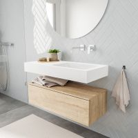 Mondiaz Alan badmeubel 100 cm washed oak 1 lade vrijhangend wastafel rechts zonder kraangat wit
