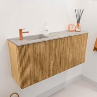 Toiletmeubel Mondiaz Joya Dlux | 90 cm | Meubelkleur Oak | Faye wastafel Glace Wasbak Links | 1 kraangat