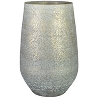 Bloempot/plantenpot hoog model - binnen - metallic zilvergrijs/goud - D23 en H36 cm - keramiek