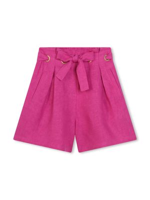 Chloé Kids short en lin à fermeture nouée - Rose
