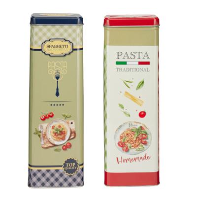 Pasta / spaghetti bewaarblik Nostagia set - rood - metaal - Italiaans - 10 x 8 x 20 cm