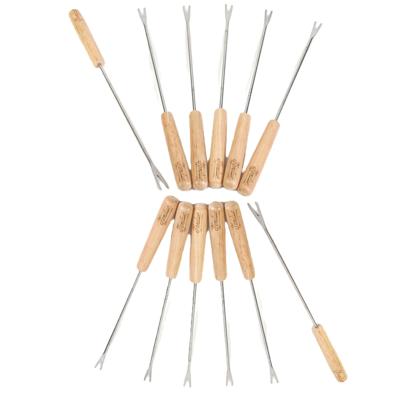 Chocolade of kaas fondue vorken - 12x stuks - metaal/hout - 22 cm
