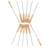 Chocolade of kaas fondue vorken - 12x stuks - metaal/hout - 22 cm