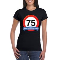 75 jaar verkeersbord t-shirt zwart dames 2XL  -