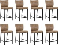 Set van 8 Bruine leren moderne barkrukken Revolt - poot vierkant zwart - Vintage Leer Brown (bruin leer)