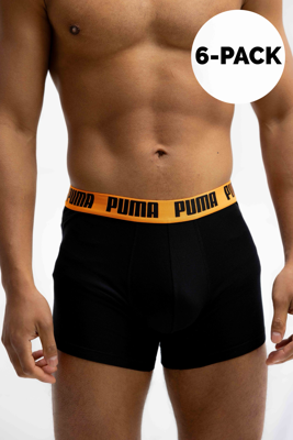 Puma Everyday Basic Boxershort Heren 6-Pack Zwart/Oranje/Blauw - Maat S - Kleur: ZwartBlauwOranje | Soccerfanshop