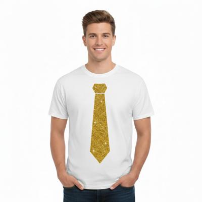 T-shirt met stropdas print goud - heren - wit - feestelijke shirts - glitter - glamour