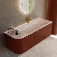 Badmeubel Mondiaz Kurve-Dlux | 125 cm | Meubelkleur Ruby | Wastafelkleur Nata | Solid surface | Wasbak rechter zijde spoelbak | 1 kraangat