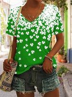 St. Patrick's Day Shamrock Print Short Sleeve Casual T-Shirt - thumbnail