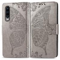 Butterfly Love bloemen reliëf horizontale Flip lederen case voor Huawei P30 met houder & kaartsleuven & portemonnee & Lanyard (grijs)