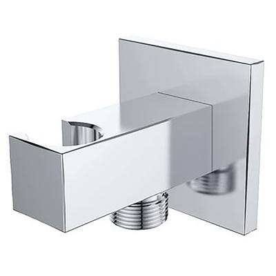 Wiesbaden Wandaansluitbocht met Handdouchehouder - Vierkant - 1/2 Inch - Chroom