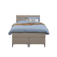 Leen Bakker - Boxspring Liv Geruit - 120x200 Cm - Slanke Poot - Stof - Beige