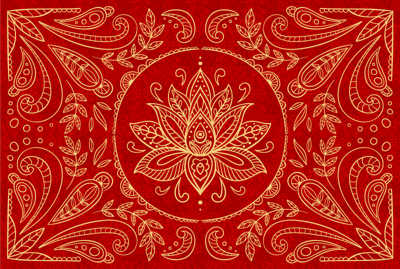 Vintage botanisch ontwerp vinyl tapijt rood