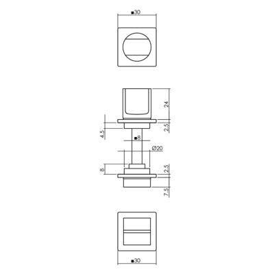 Intersteel WC-sluiting zelfklevend 30x30x3mm met stift 8x8mm rvs