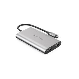 HYPER HDM1-GL video kabel adapter USB Type-C 2 x HDMI Roestvrijstaal
