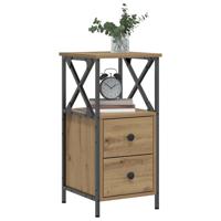 Nachtkastjes 2 st 34x35,5x70 cm bewerkt hout artisanaal eiken