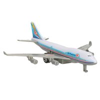 Blauw/wit speelgoed vliegtuig met pull-back functie 14 cm - thumbnail