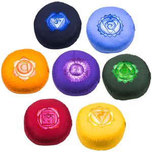 Yogi & Yogini Meditatiekussen Rond Katoen Chakra - Geborduurd Set van 7 - 33 x 17