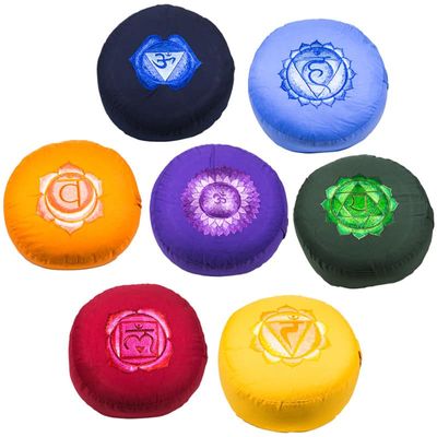 Yogi & Yogini Meditatiekussen Rond Katoen Chakra - Geborduurd Set van 7 - 33 x 17